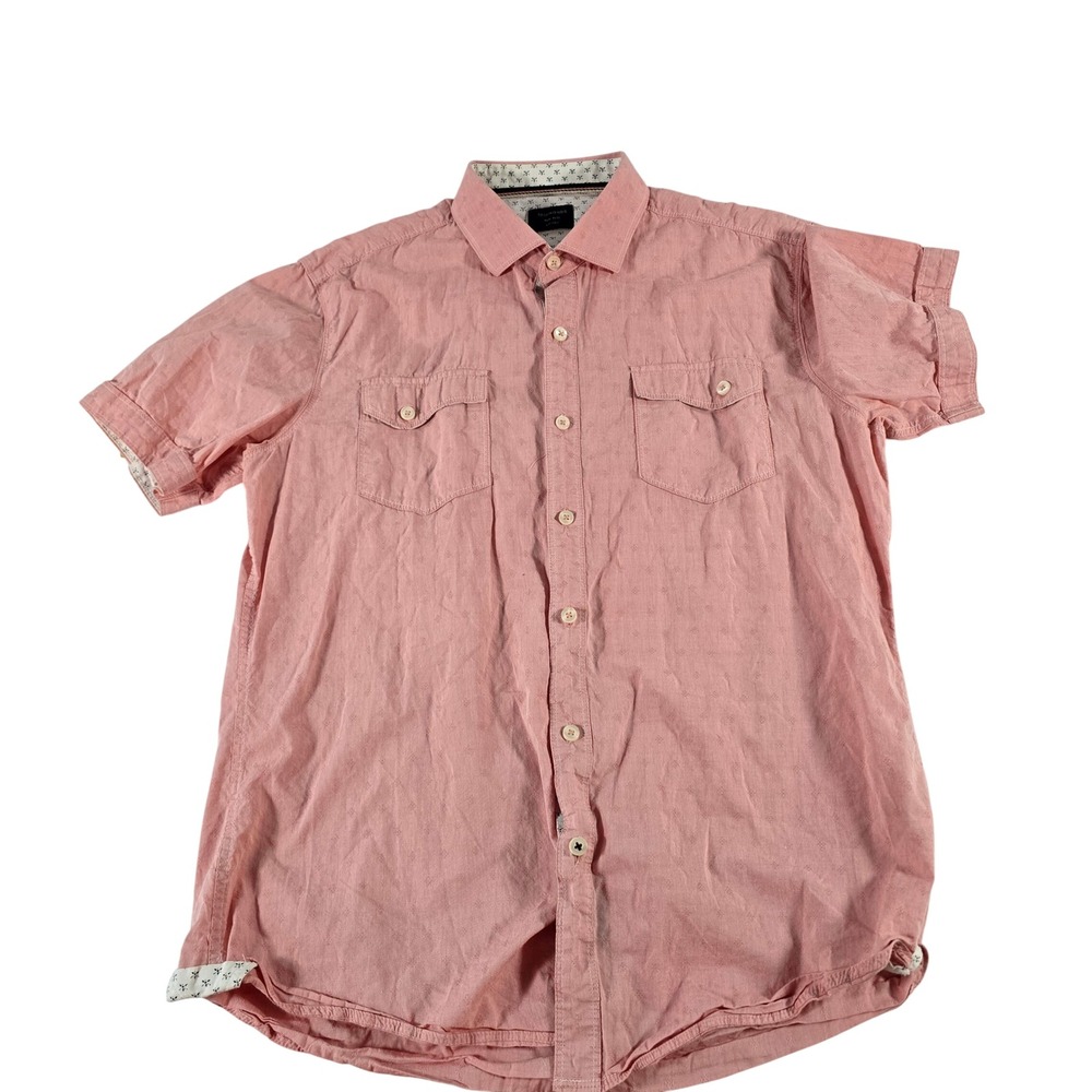 7 Diamonds Mens Stay Close Fit Short Sleeve Shirt Pink Dobby SMK-5681 M